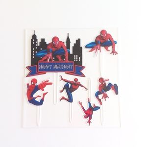 6 Pcs Acrylic Spiderman Happy Birthday Cake Topper